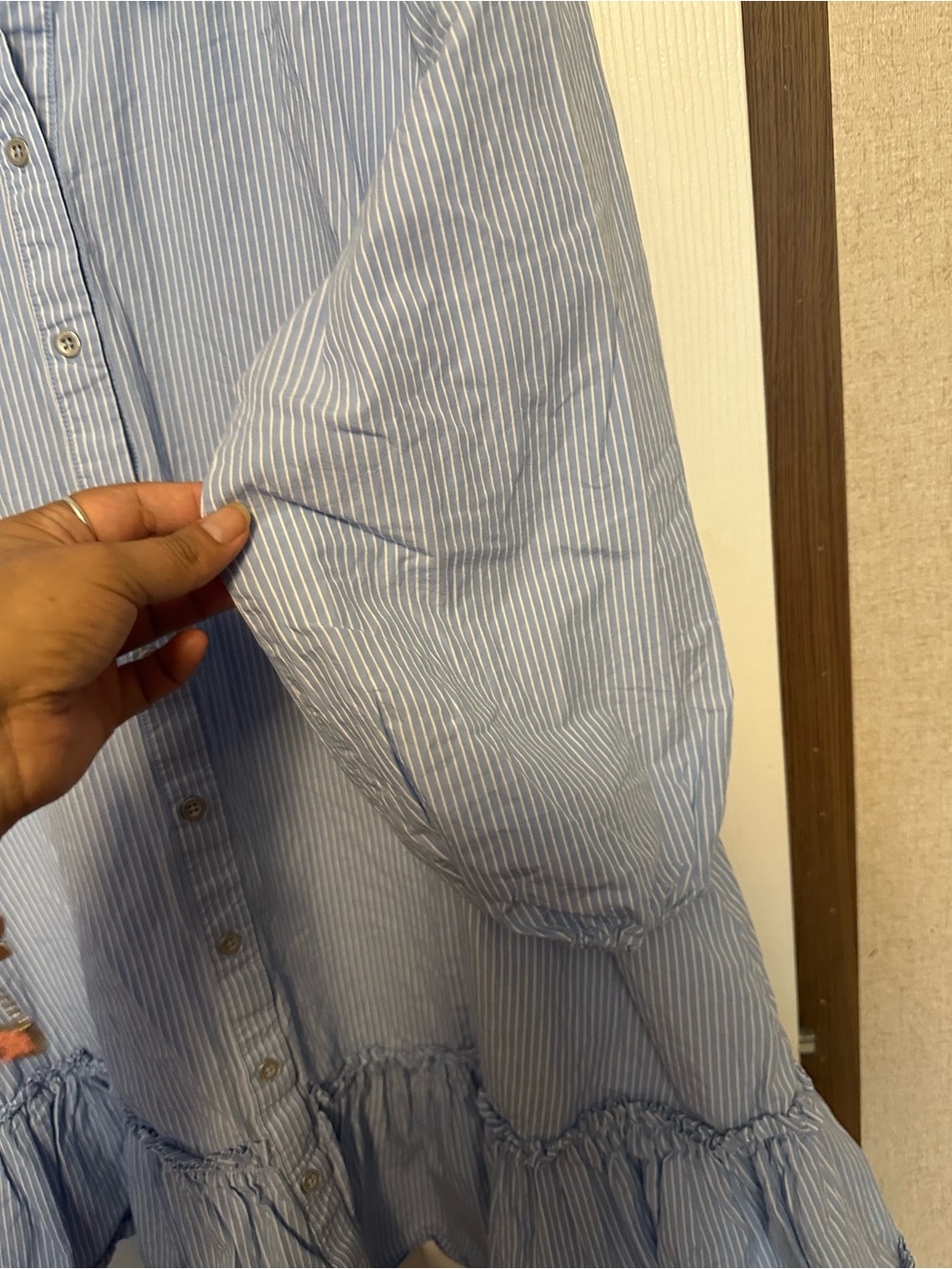 Anthropologie Sky Blue Striped Ruffle-Hem Midi Shirt Dress - Picture 8 of 10